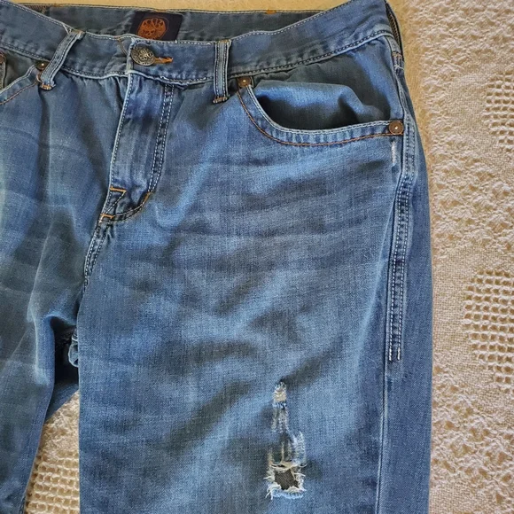 Vintage Rock Republic distressed men's jeans 36/34 Thick stitching and skulls - Picture 3 of 16